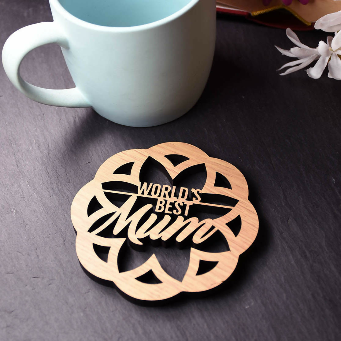 World's Best Mum Laser Cut Wooden Coaster