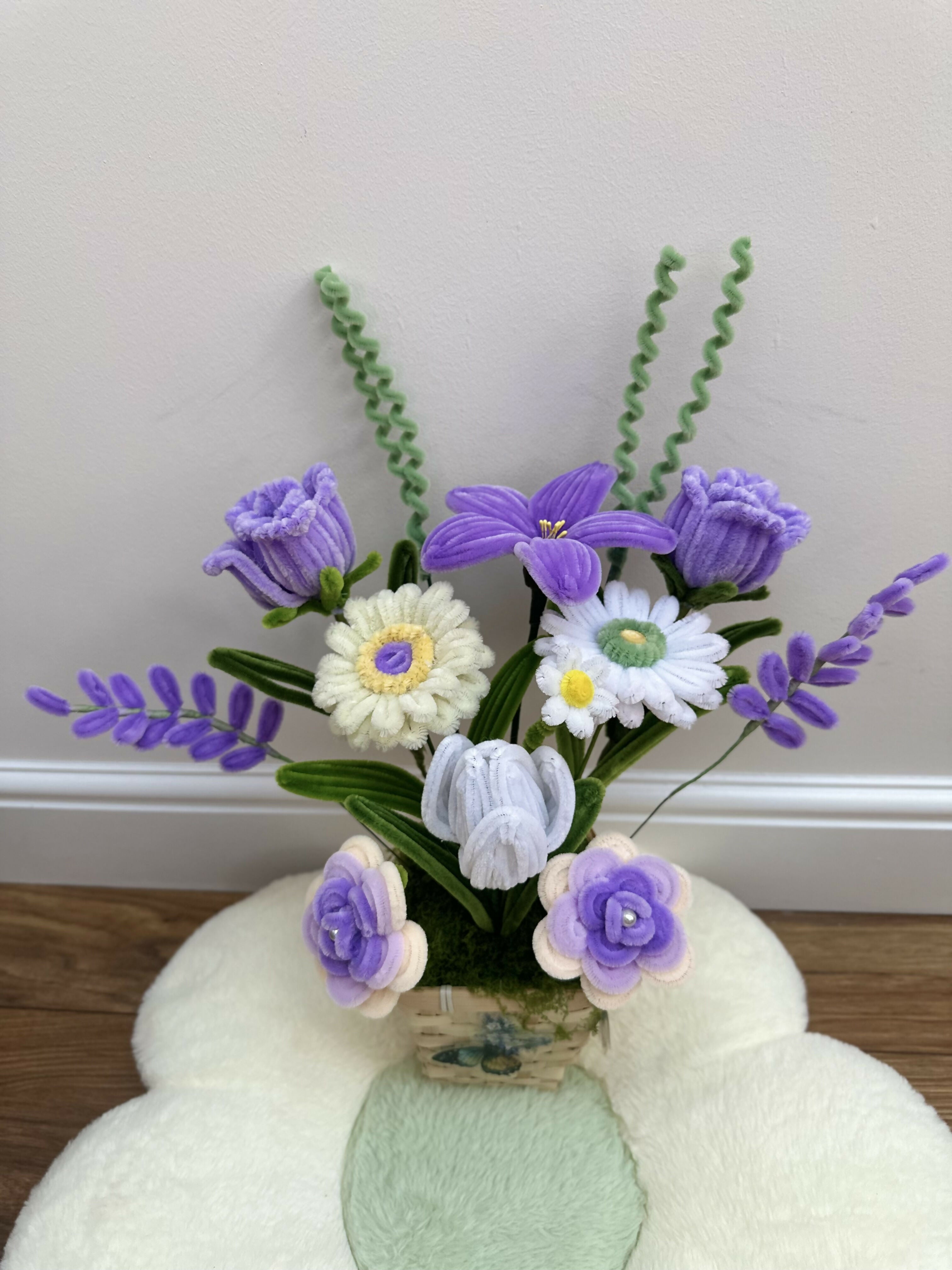 Handmade Chenille Wildflower Basket Arrangem