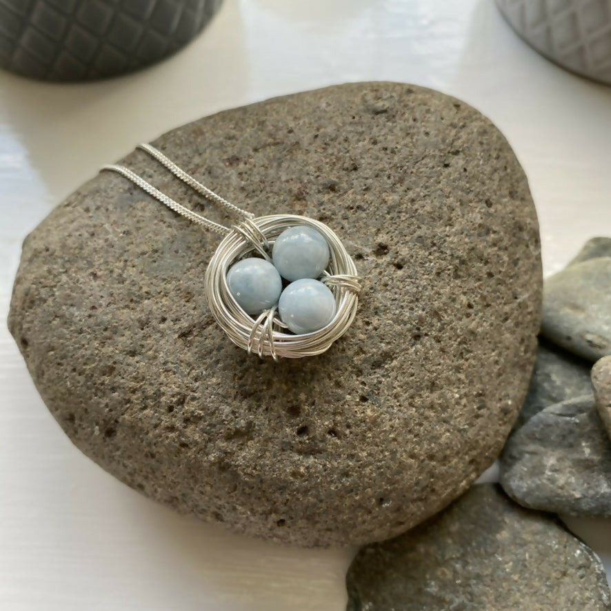 Aquamarine Nest Necklace, Sterling Silver