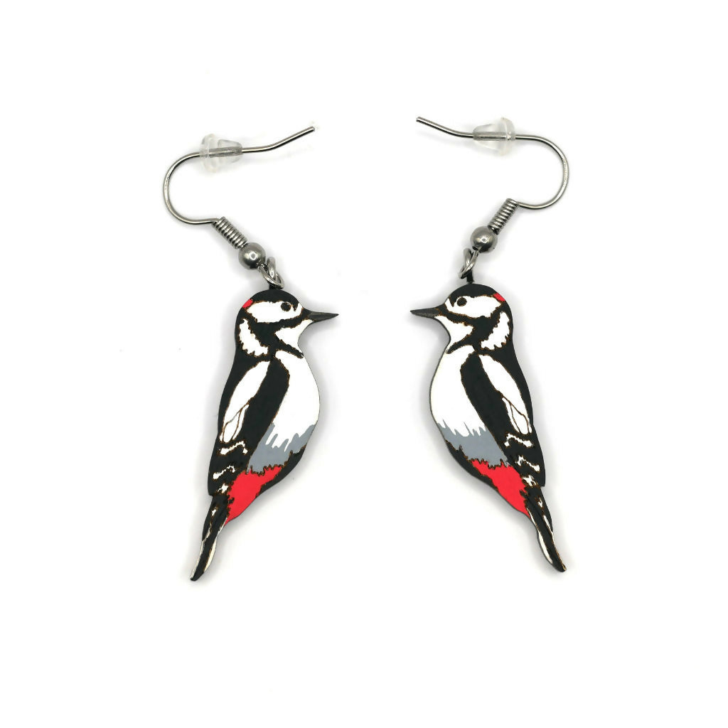 Spotted Woodpecker Dangle Earrings