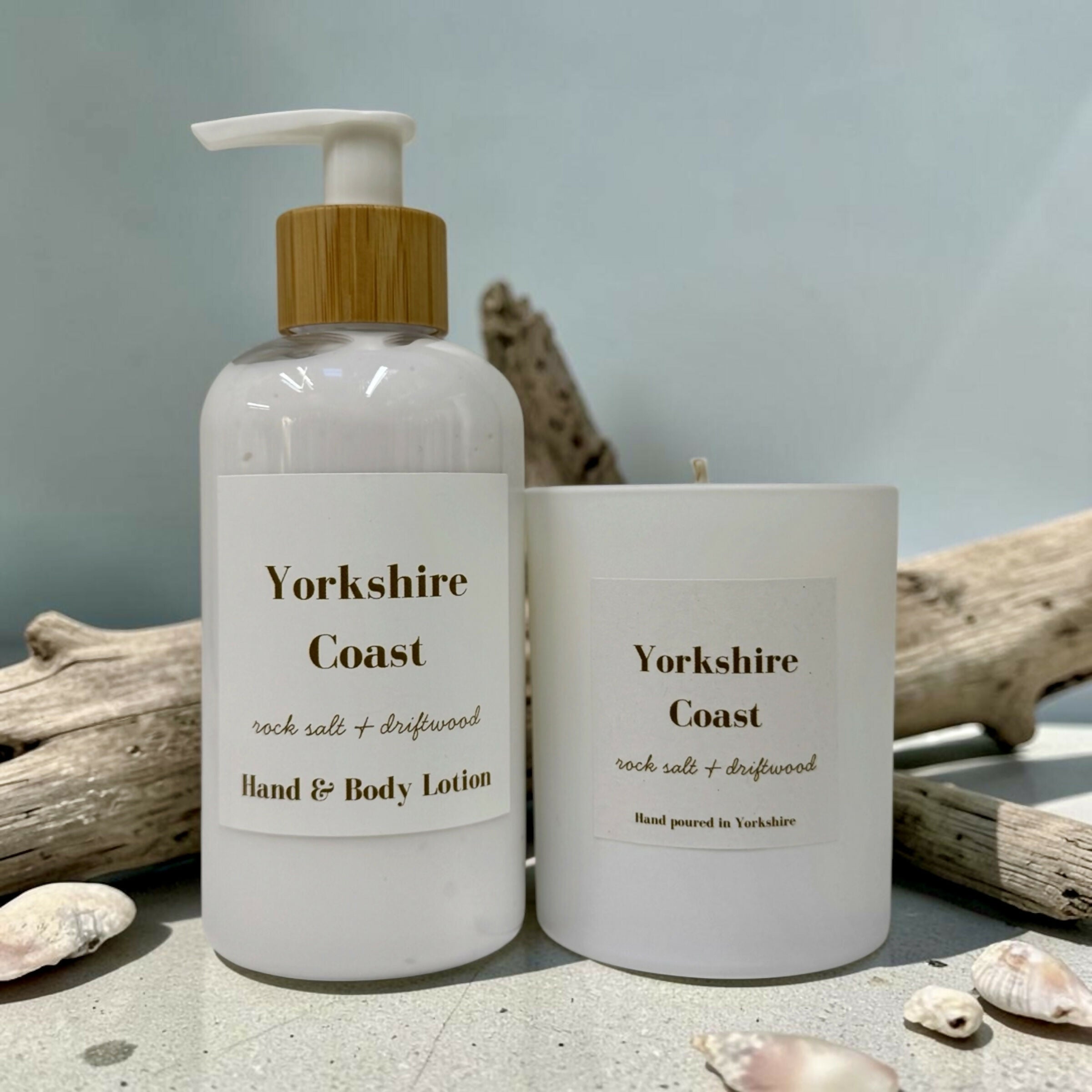 Yorkshire Coast Gift Set - Rock Salt and Driftwood Candle and Hand and Body Lotion
