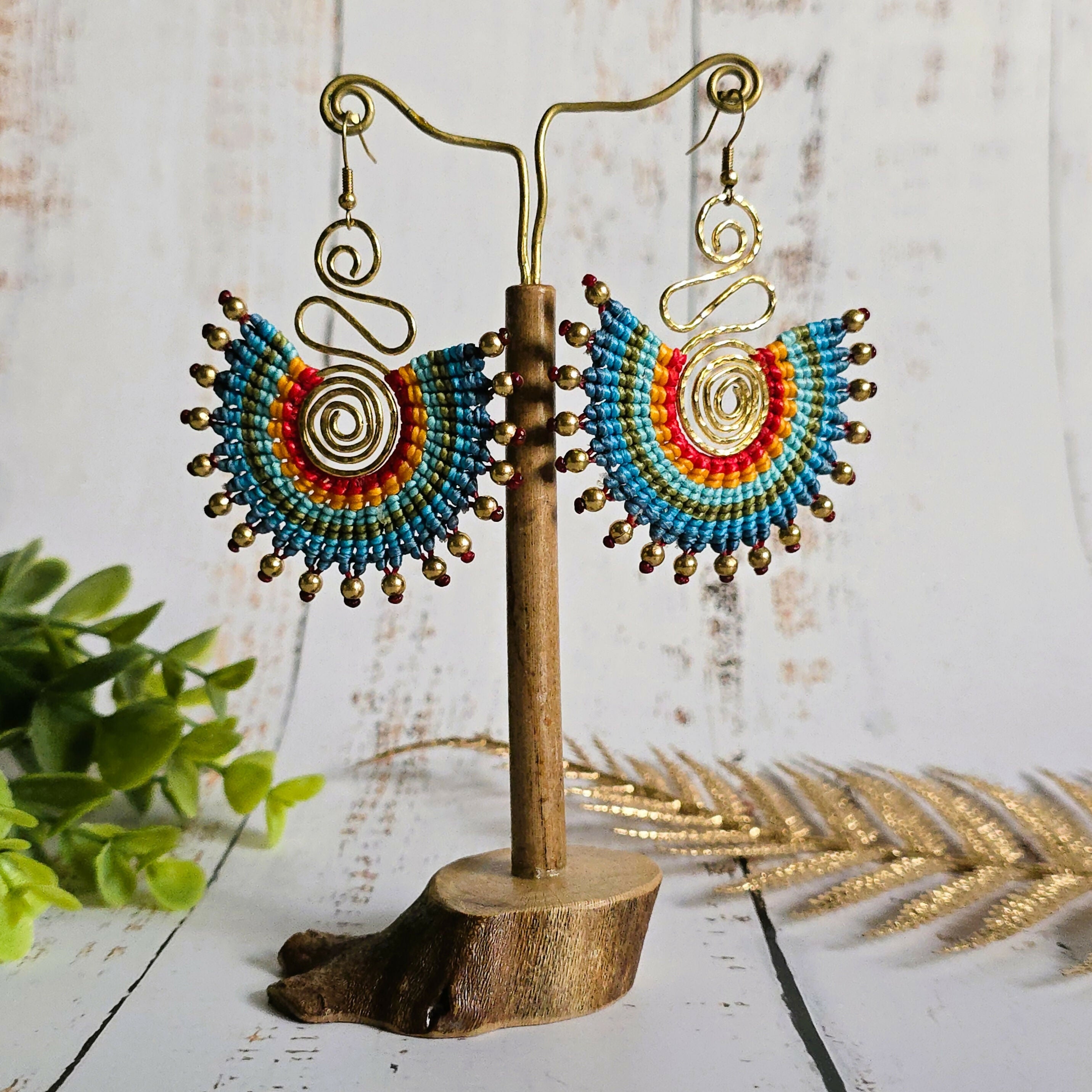 Tropical Blue Macrame Earrings; Boho Colourful Dopamine Colourful Statement Earrings