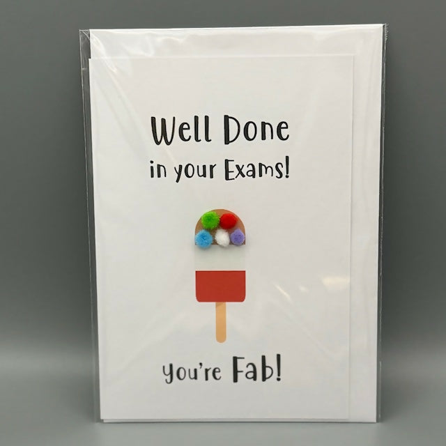 Well Done In Your Exams. You're Fab - Pom Pom Greeting Card