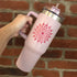 Hand Painted Dot Mandala Stanley-Style Cup With Straw: Blush Pink with Flamingo and Coral