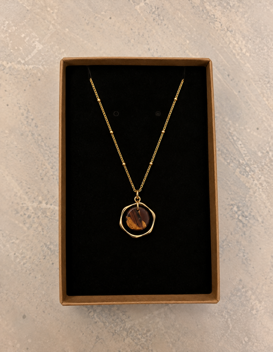 Brown Faux Stone & Gold-Plated Circle Pendant Necklace