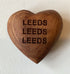 Leeds Football Fan Inspired Gift - Engraved Rustic Solid Olive Wood Heart