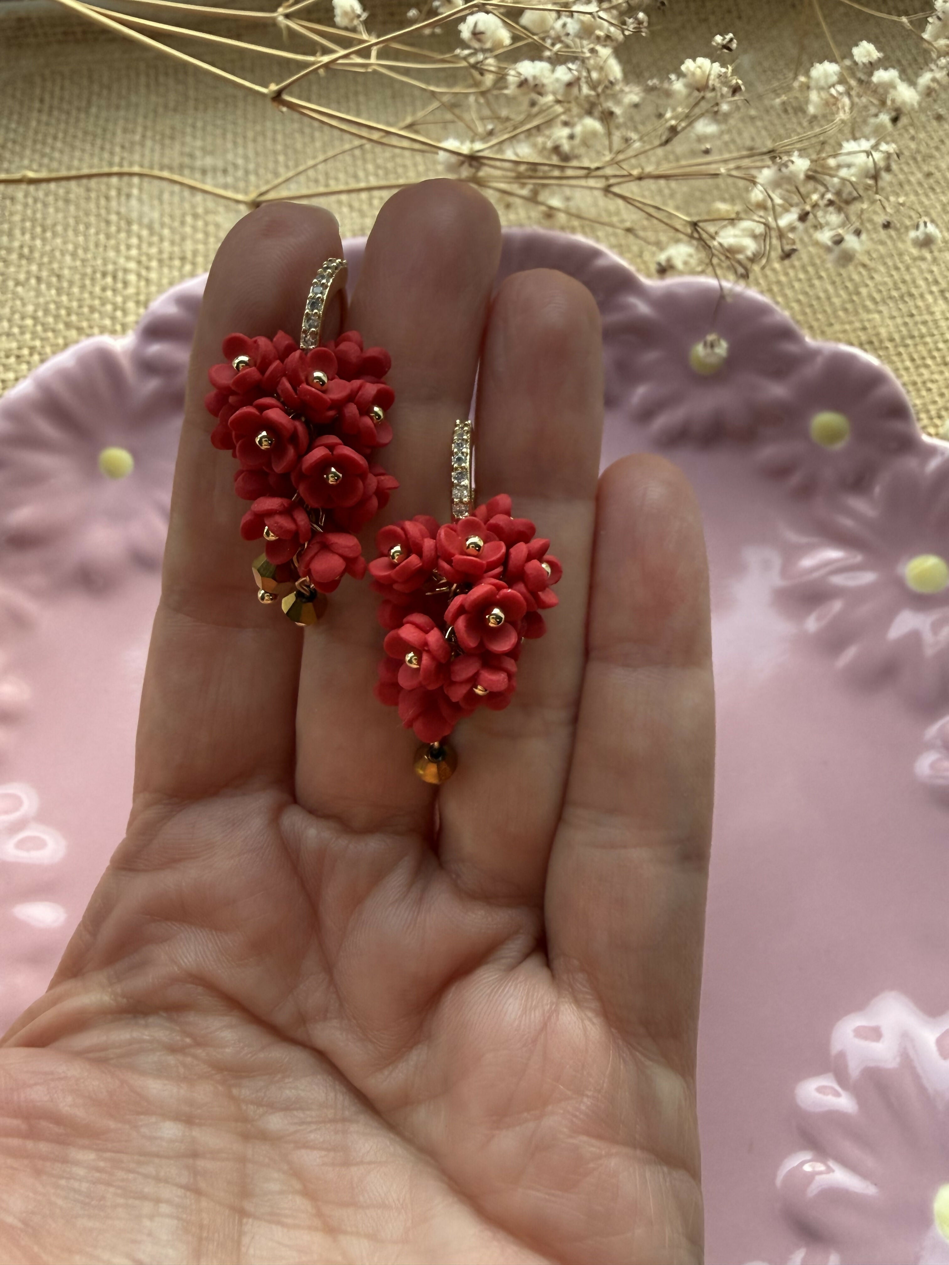 Cascading Flower Drop Earrings with Mini Floral Clusters