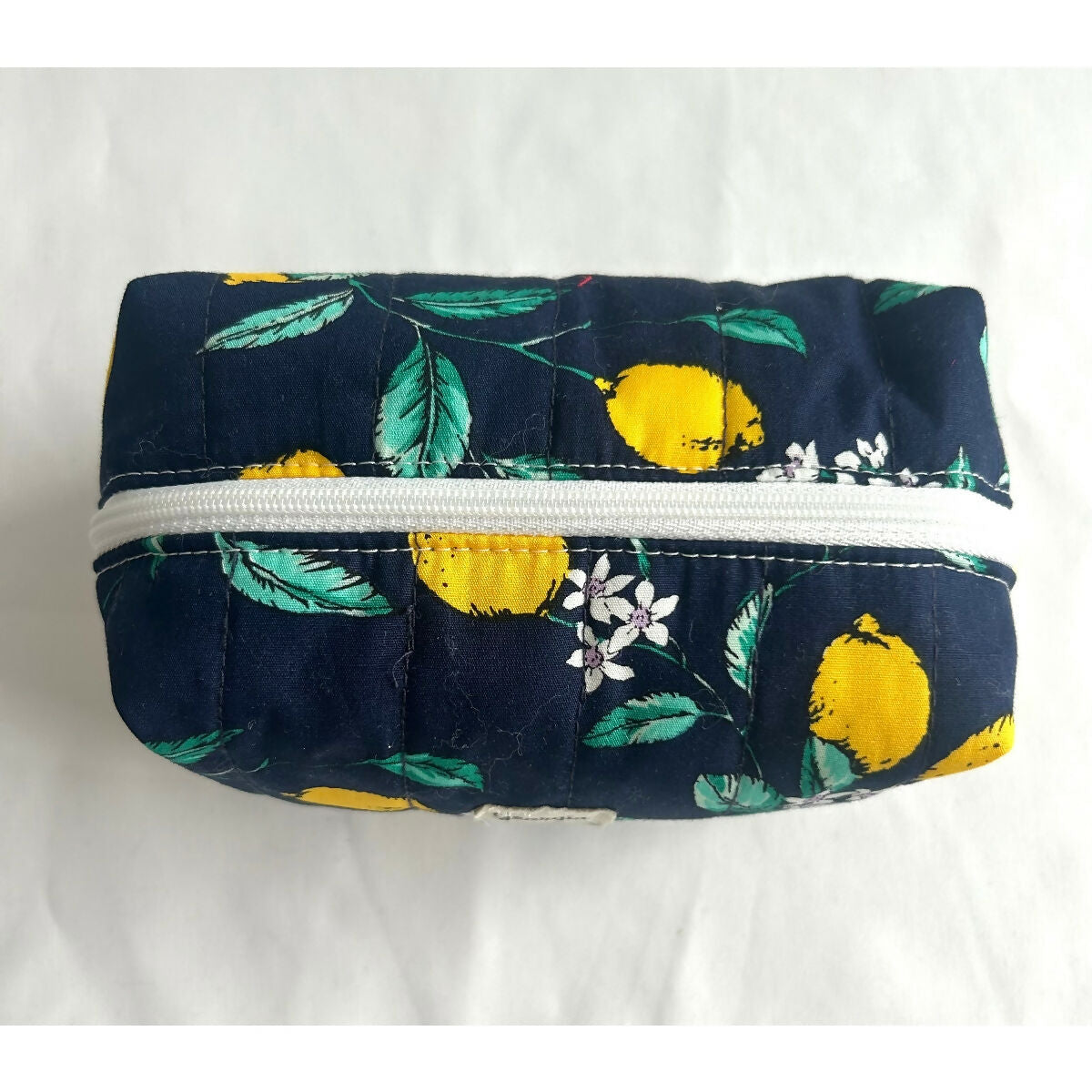 Navy Lemon Quilted Waterproof Makeup/Toiletry Bag