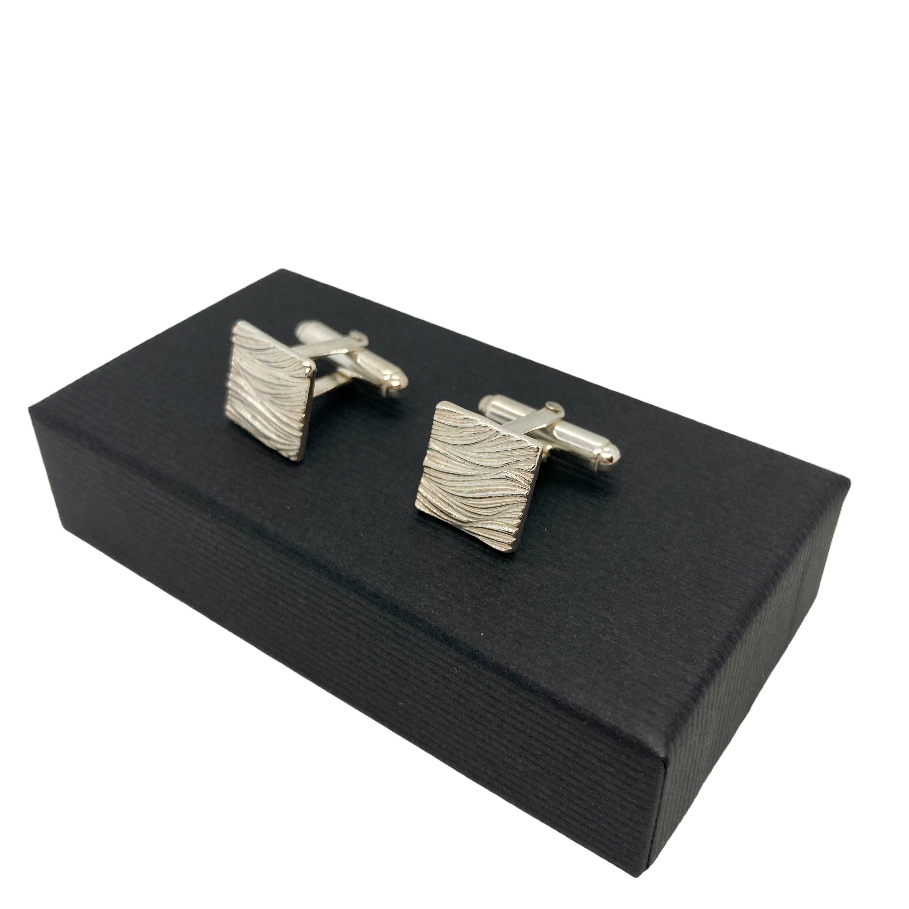 Sterling Silver Cufflinks with Handmade Fistral Bay Wave Texture Square Design