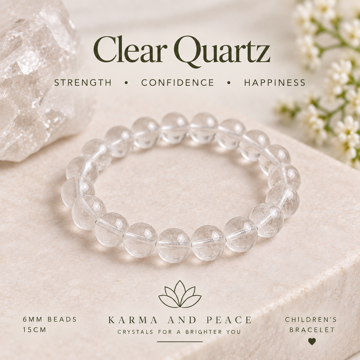Childrens Clear Quartz Crystal Bracelet- 6mm