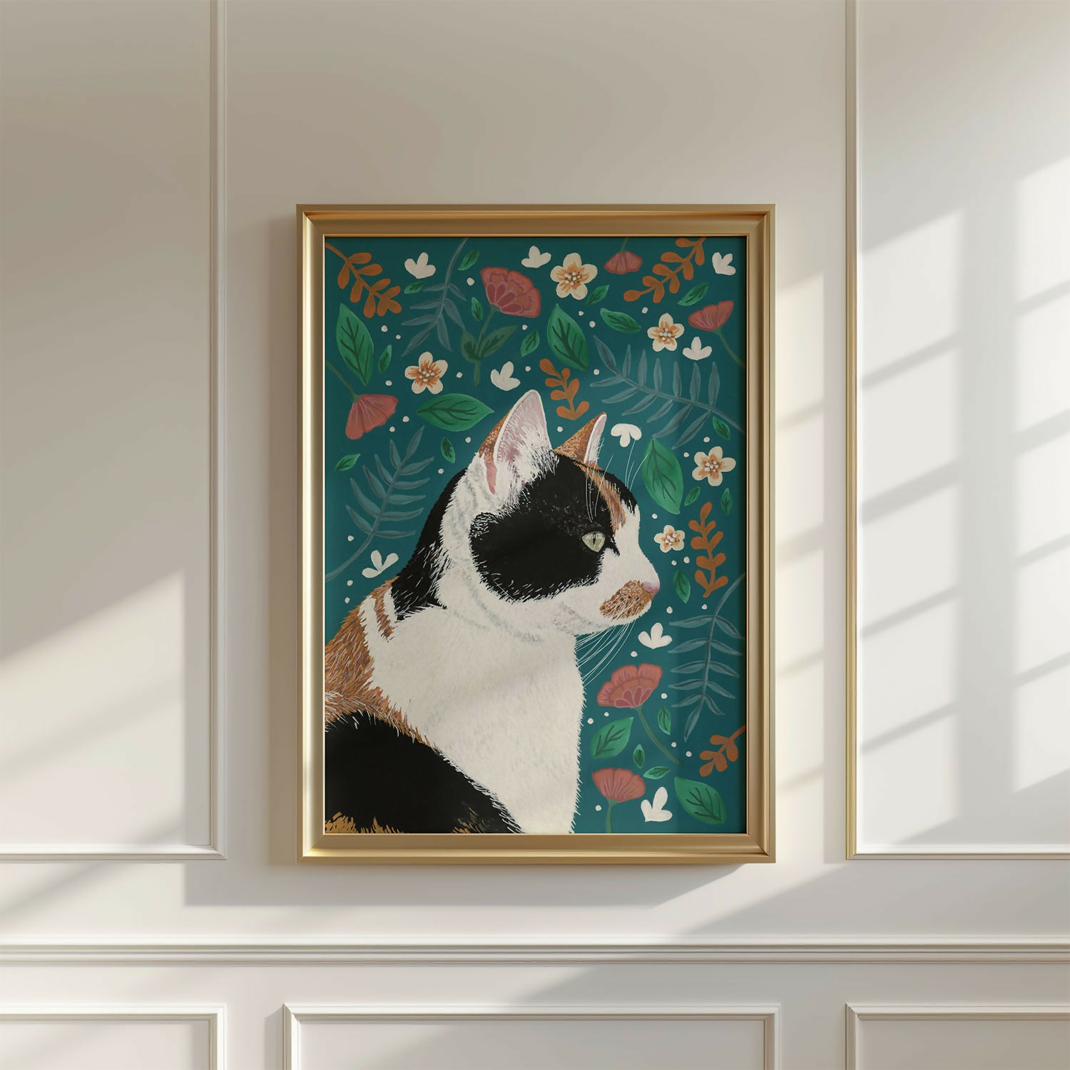 Calico Cat Floral Art Print A4