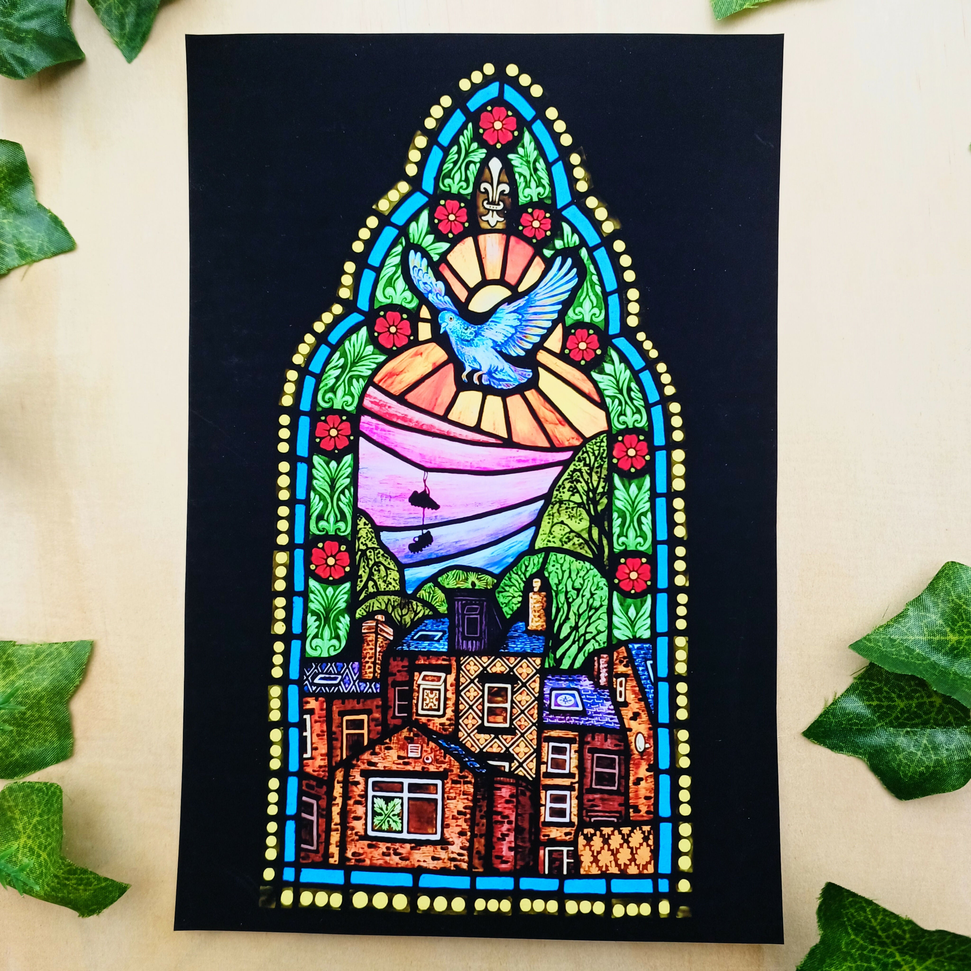 Stained Glass Pigeon Print