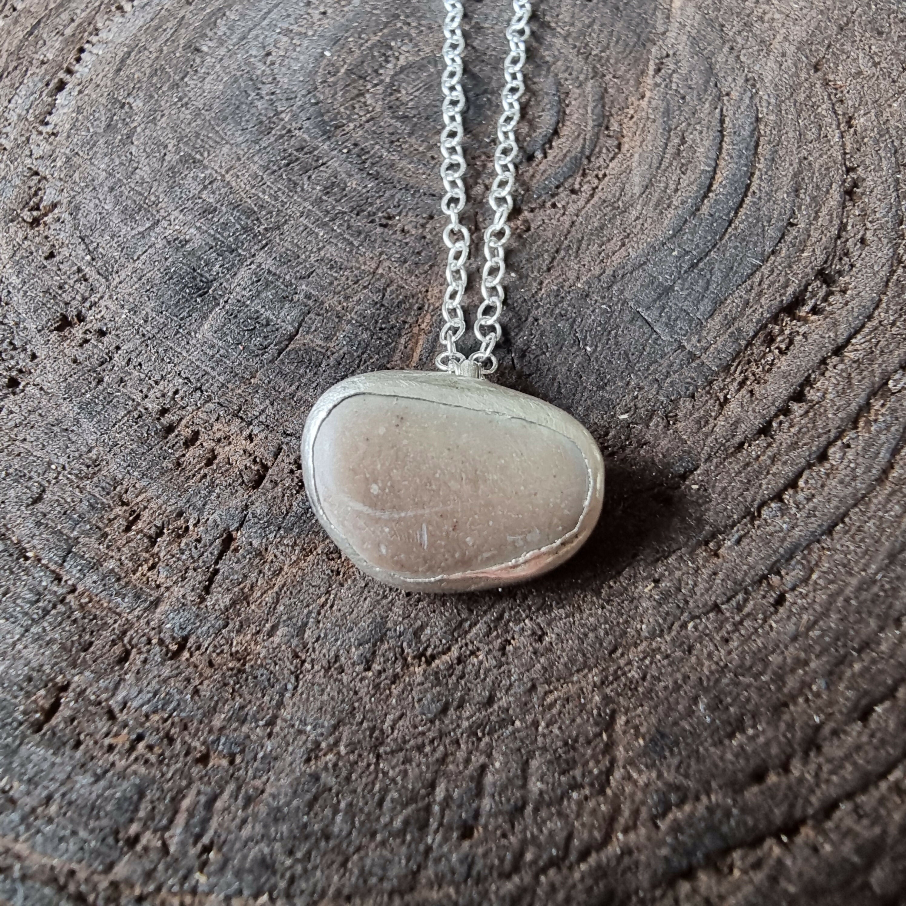 Beach Stone and Silver Pendant