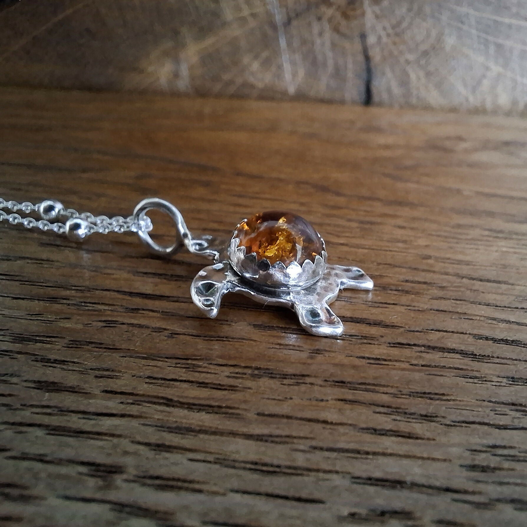Handmade Sea Turtle Necklace With Amber