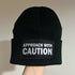 Approach With Caution Cuffed Rectangular Patch Beanie Hat