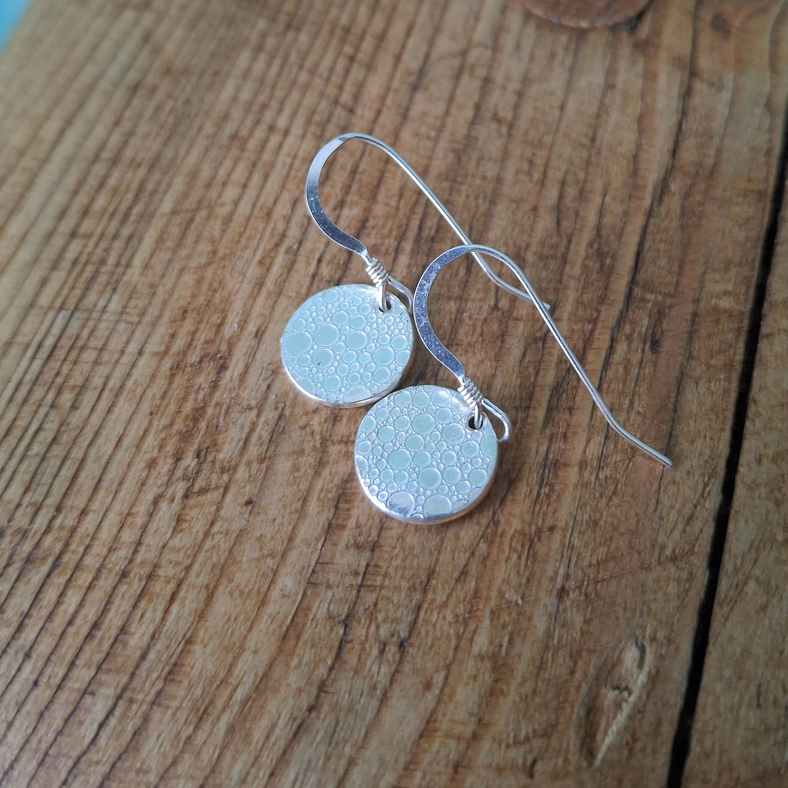 Handmade Round Silver Earrings Bubble Texture
