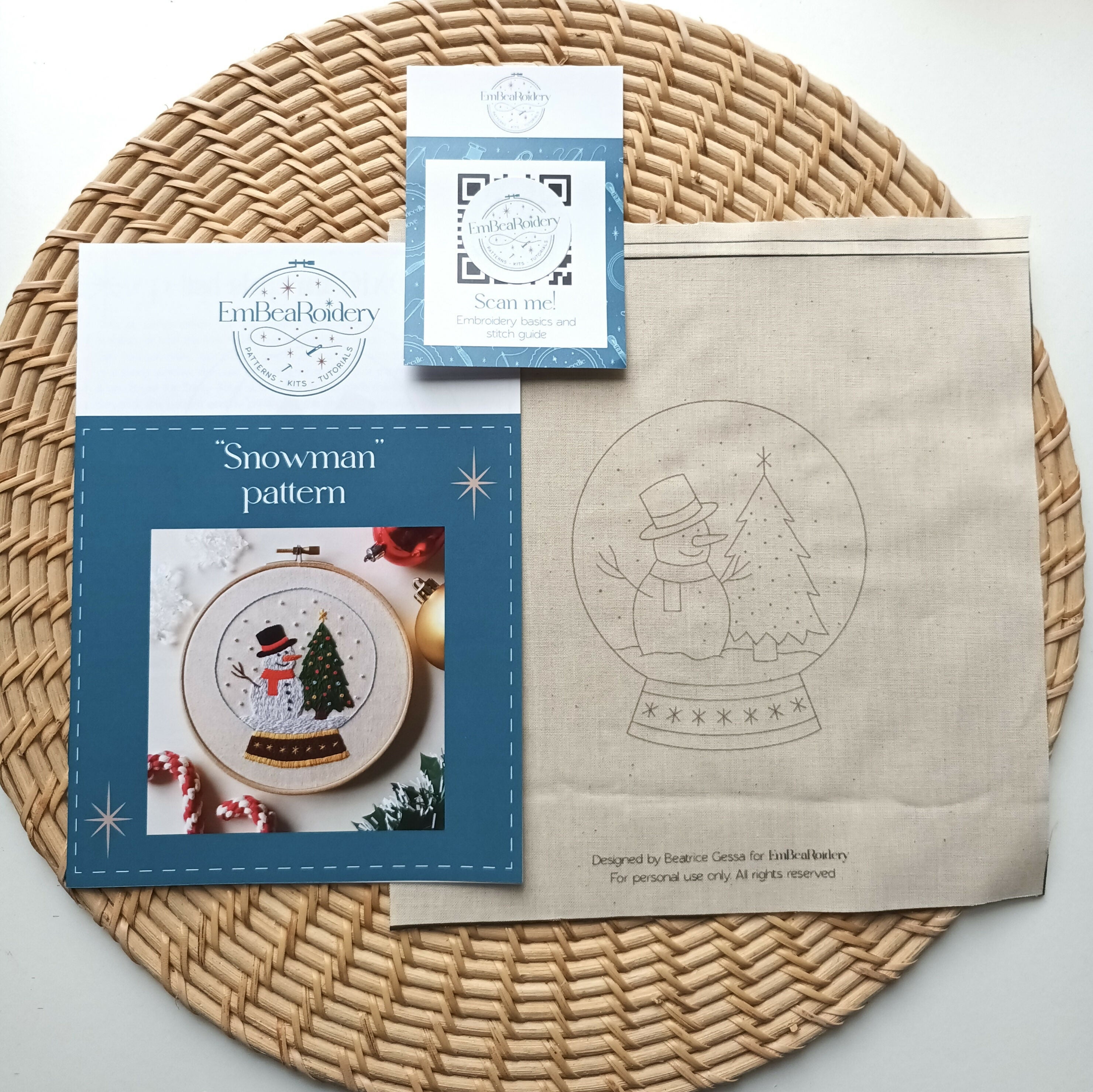 Preprinted Embroidery Pattern For Beginners - Snowman