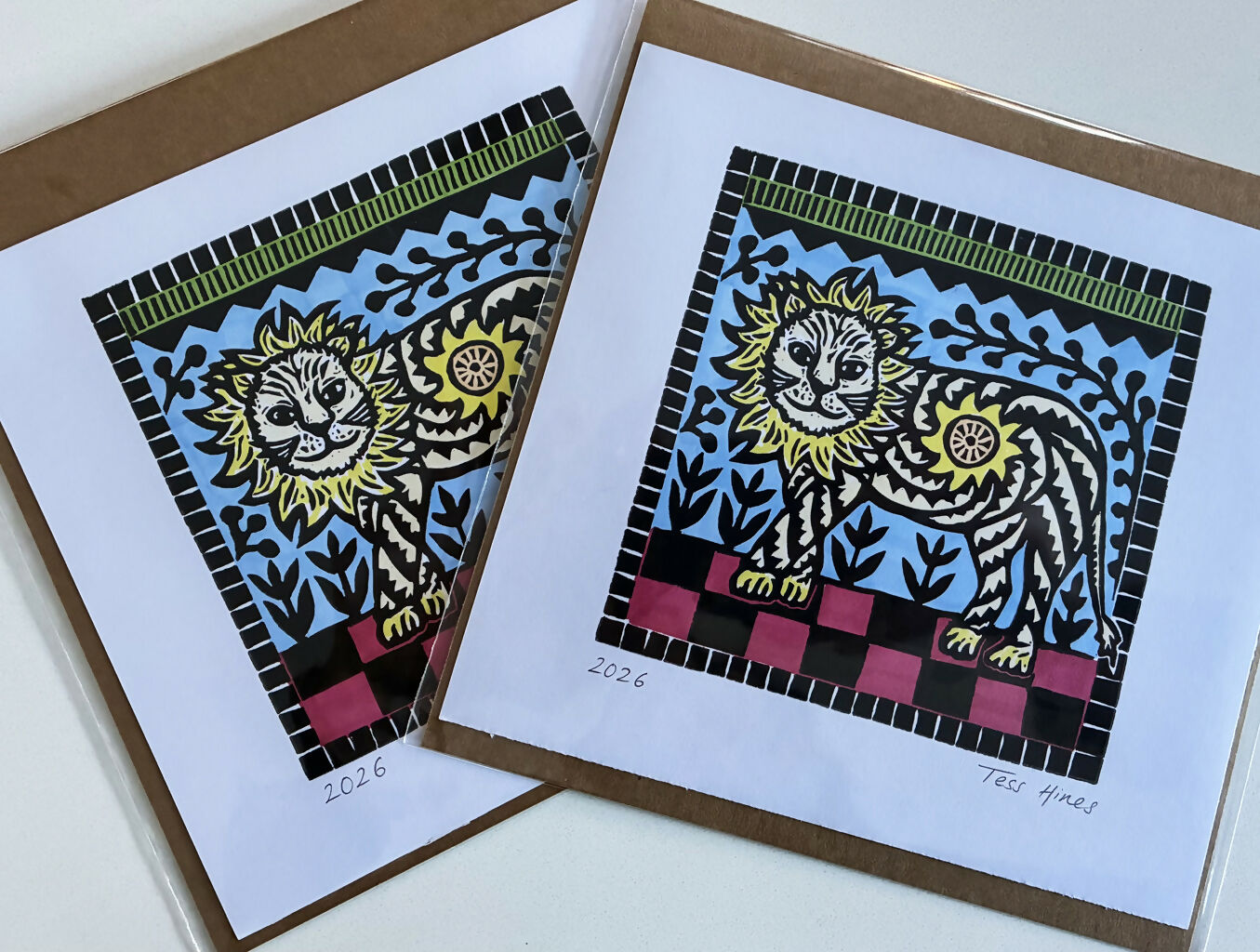 Original Linocut of a Lion.
