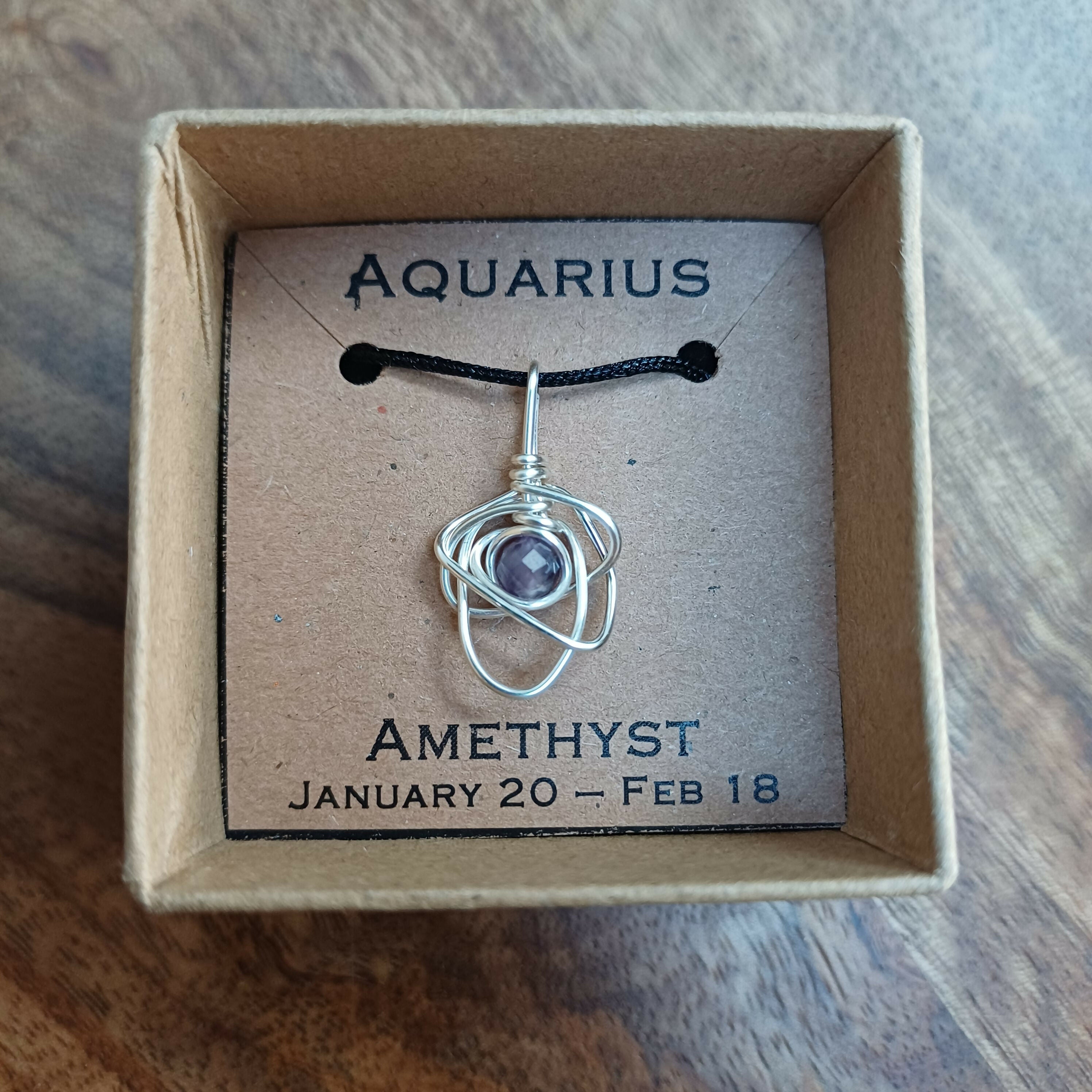 Aquarius Zodiac Amethyst Necklace
