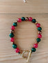 Tibetan Silver/Bronze Toggle Catch Bracelet with Faceted Green Chalcedony, Red Chalcedony & Faceted Copper Hematite.