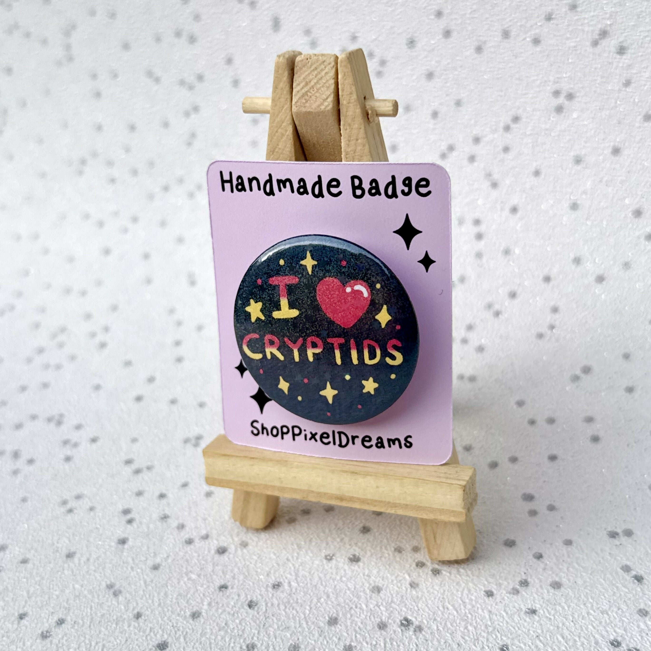 I Love Cryptids Sparkly Holographic Pin Badge