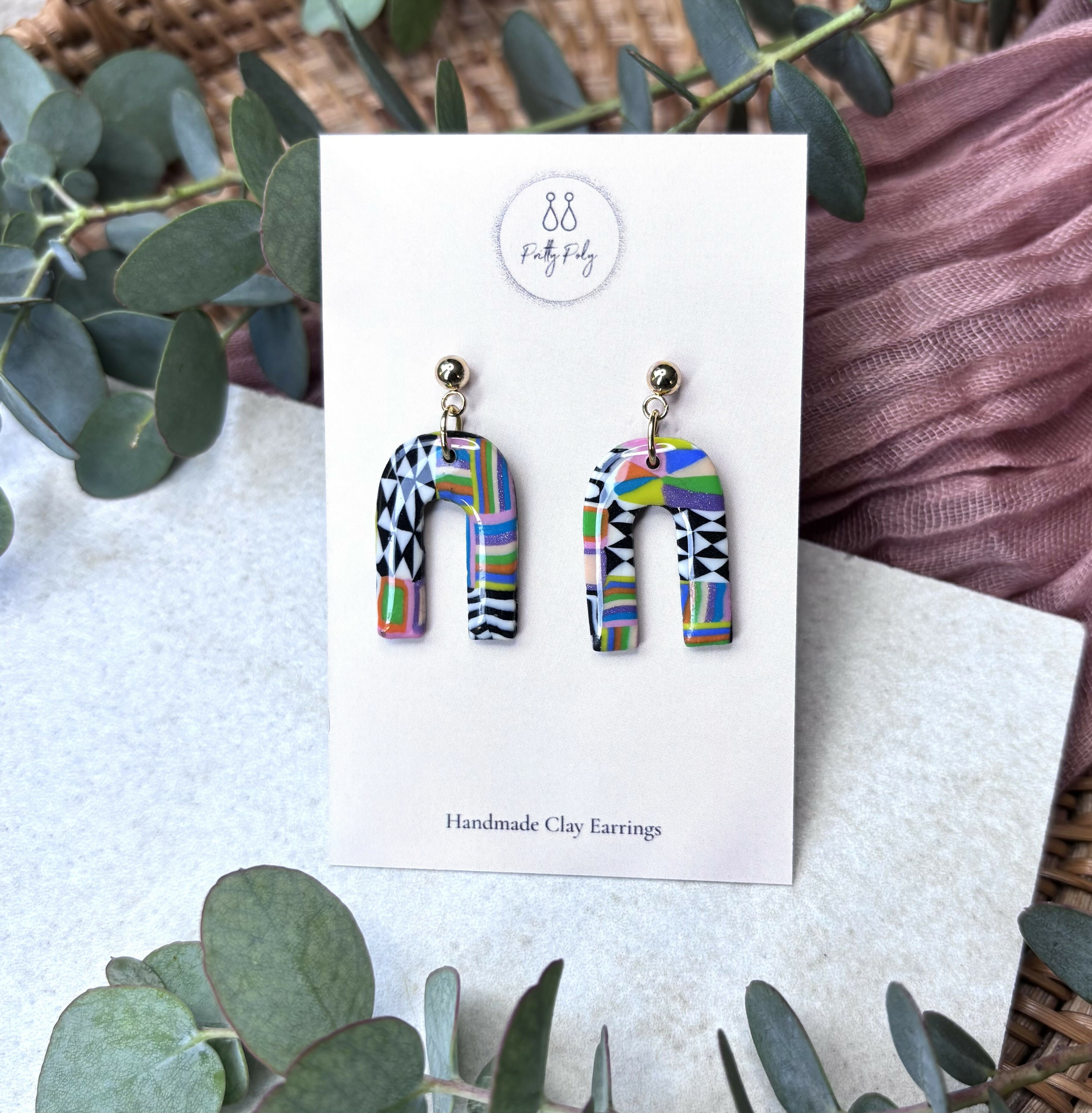 Funky Pattern Collection - Arch Polymer Clay Earrings