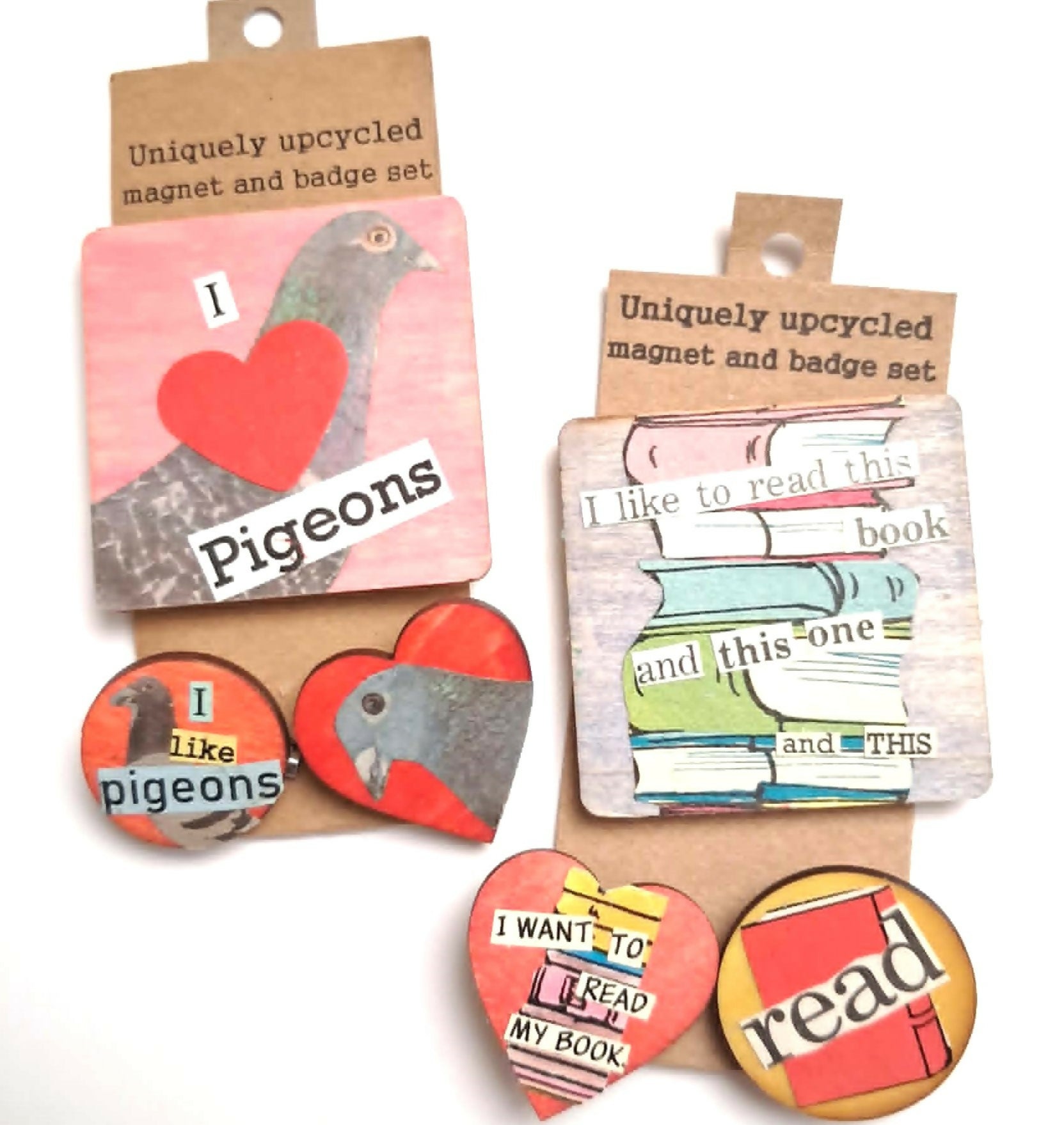 Upcycled Magnet and Badge Set
