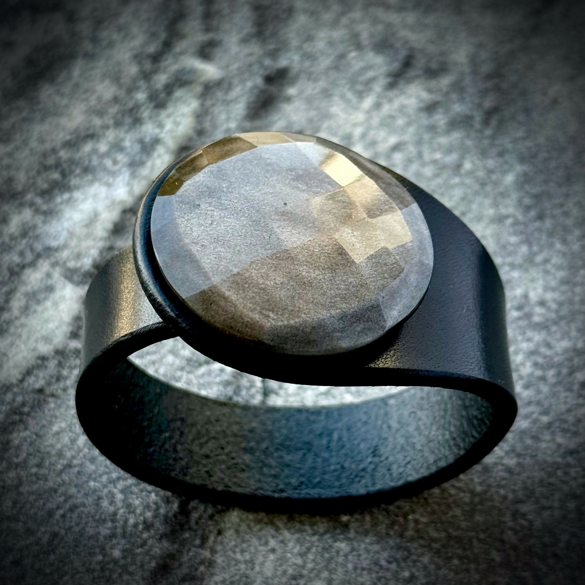 Handcrafted Natural Leather & Faceted Silver Sheen Obsidian Gemstone Bracelet - Size S or M