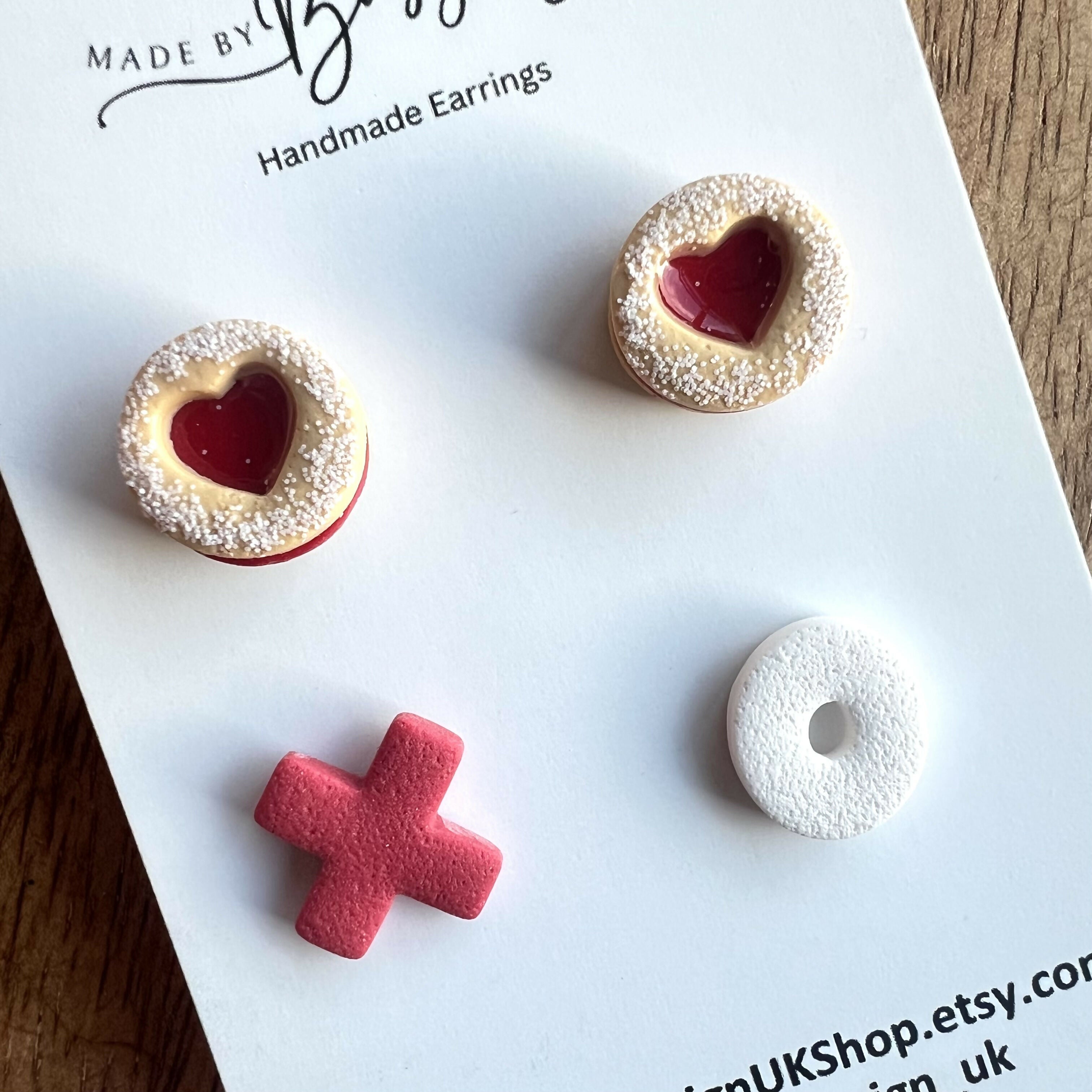 Valentines Day Stud Earrings / Set of 2 pairs of Studs / Handmade Polymer Clay Jewellery