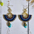 Turquoise Crystal Macramé Earrings; Blue Boho Earrings With Gold Spiral Wire Art