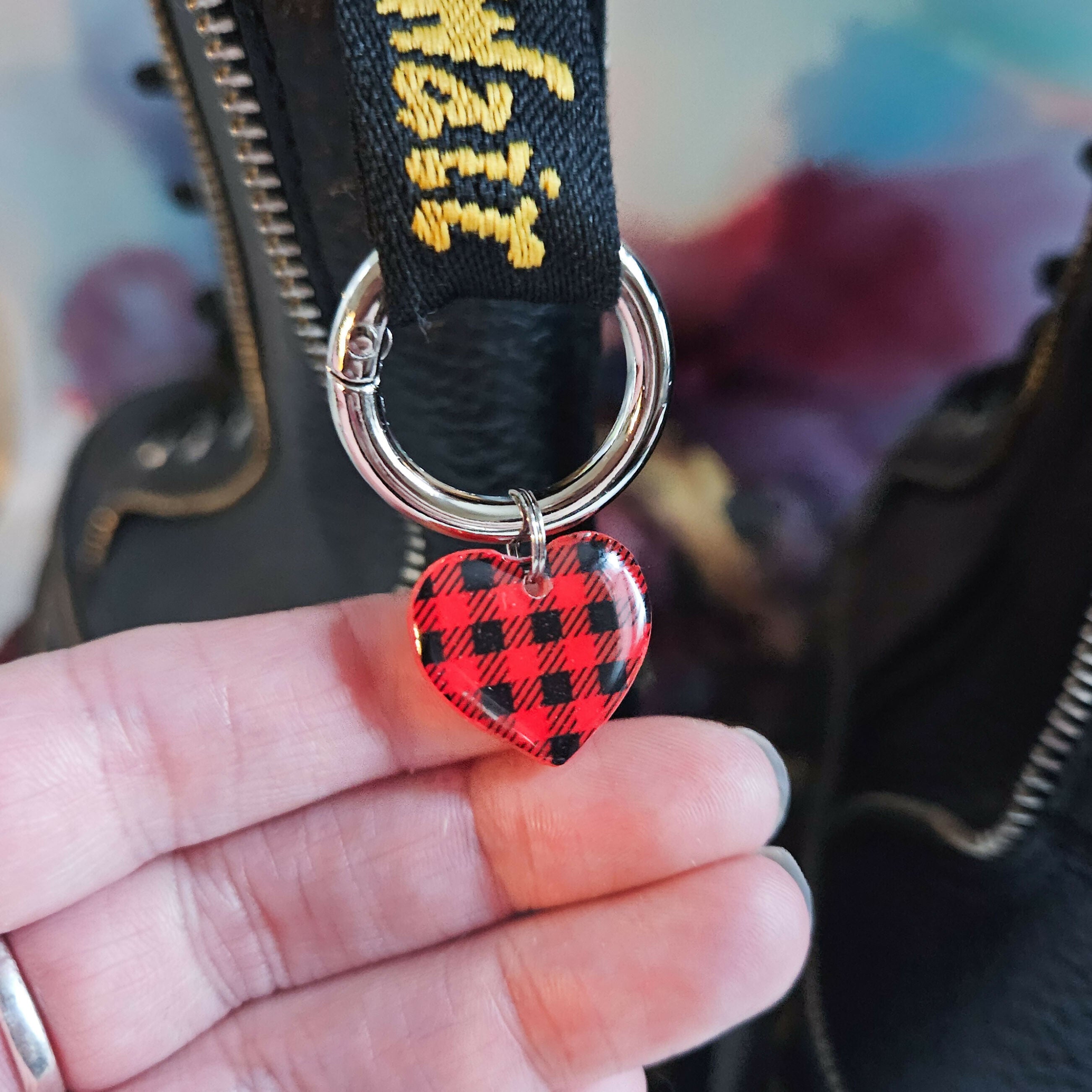 Handmade Red Tartan Hearts Resin Boot Charms