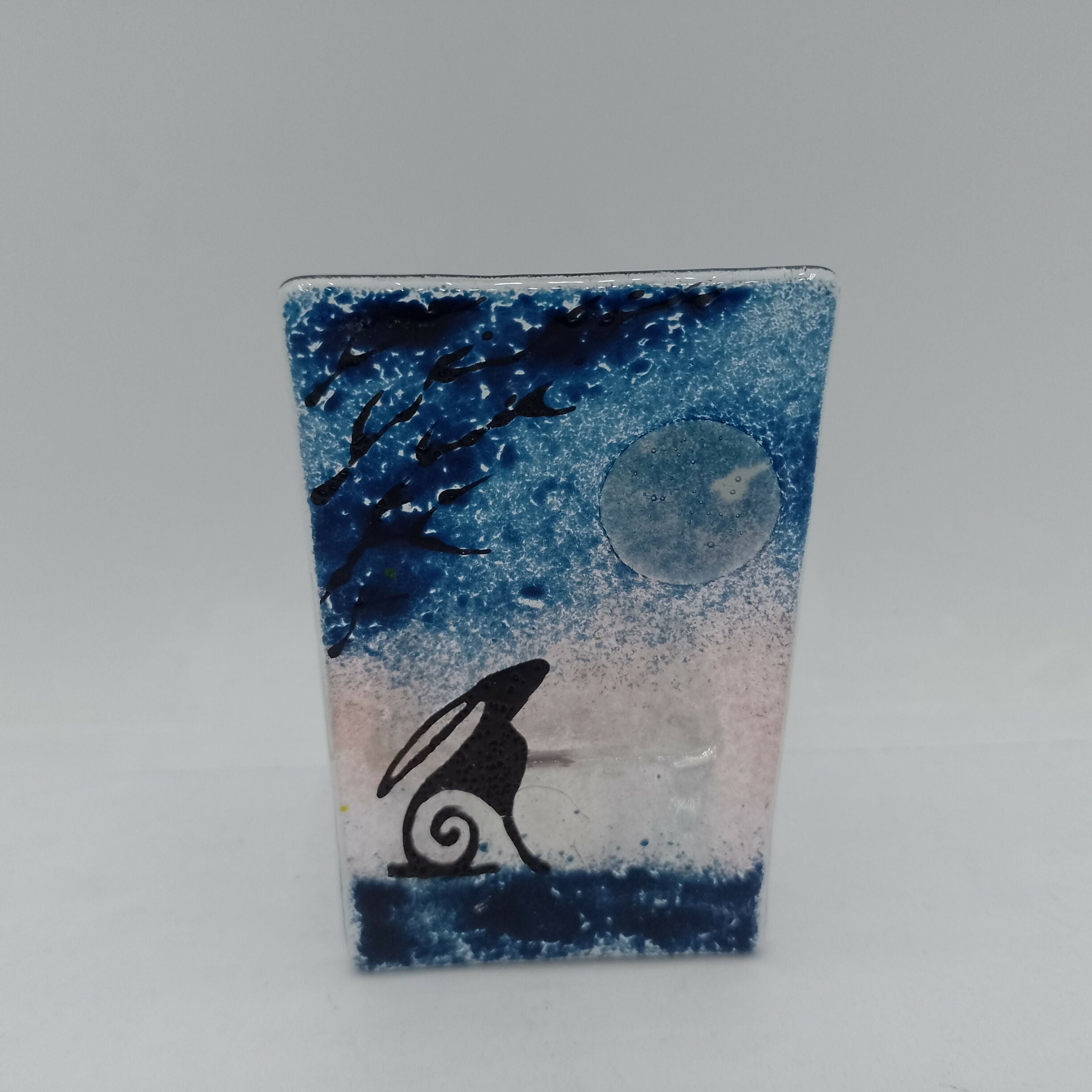 Fused Glass Silhouette Moon Gazing Hare