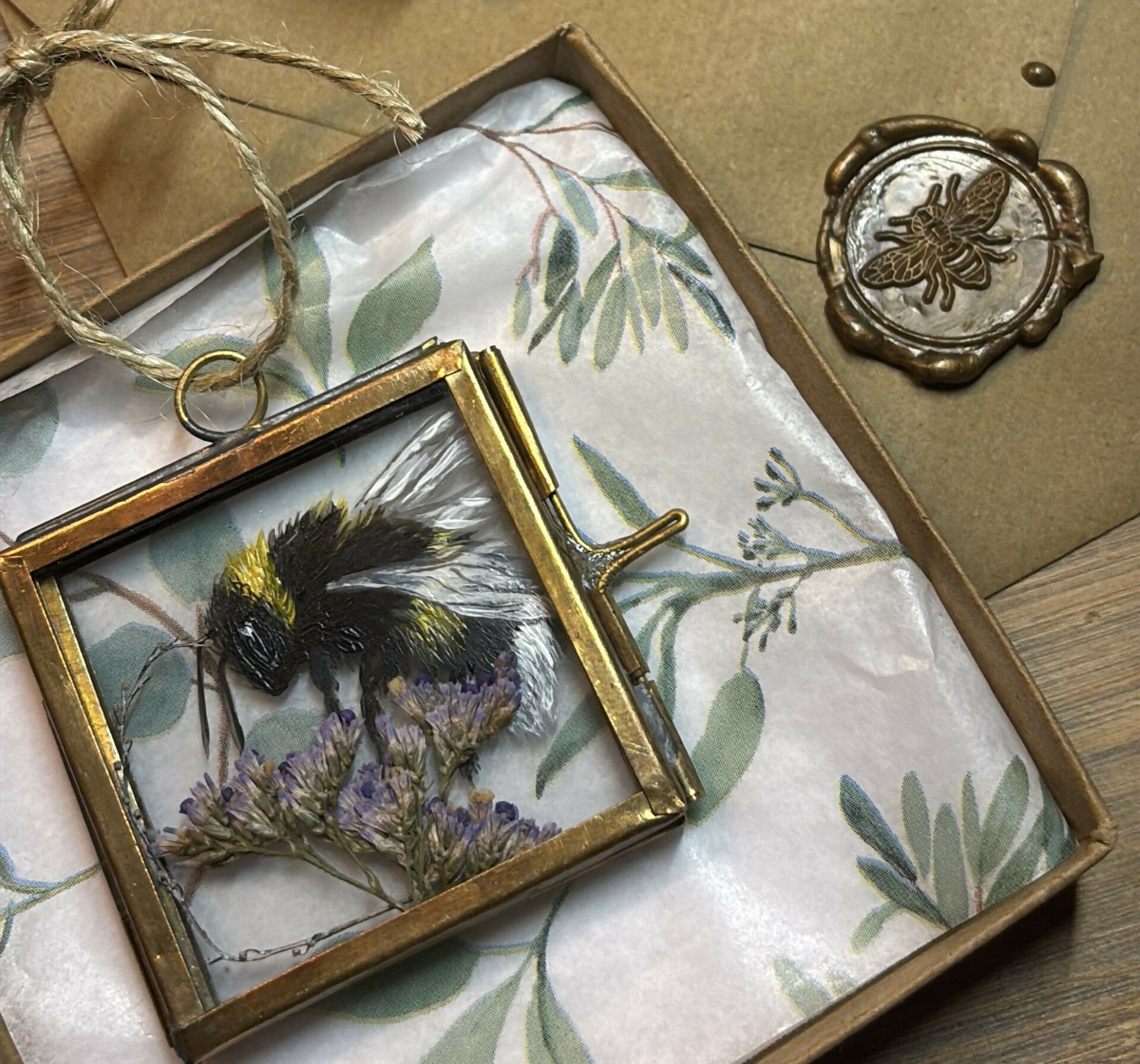 Original Bee Painting 'Lavender Light' Glass Hanging
