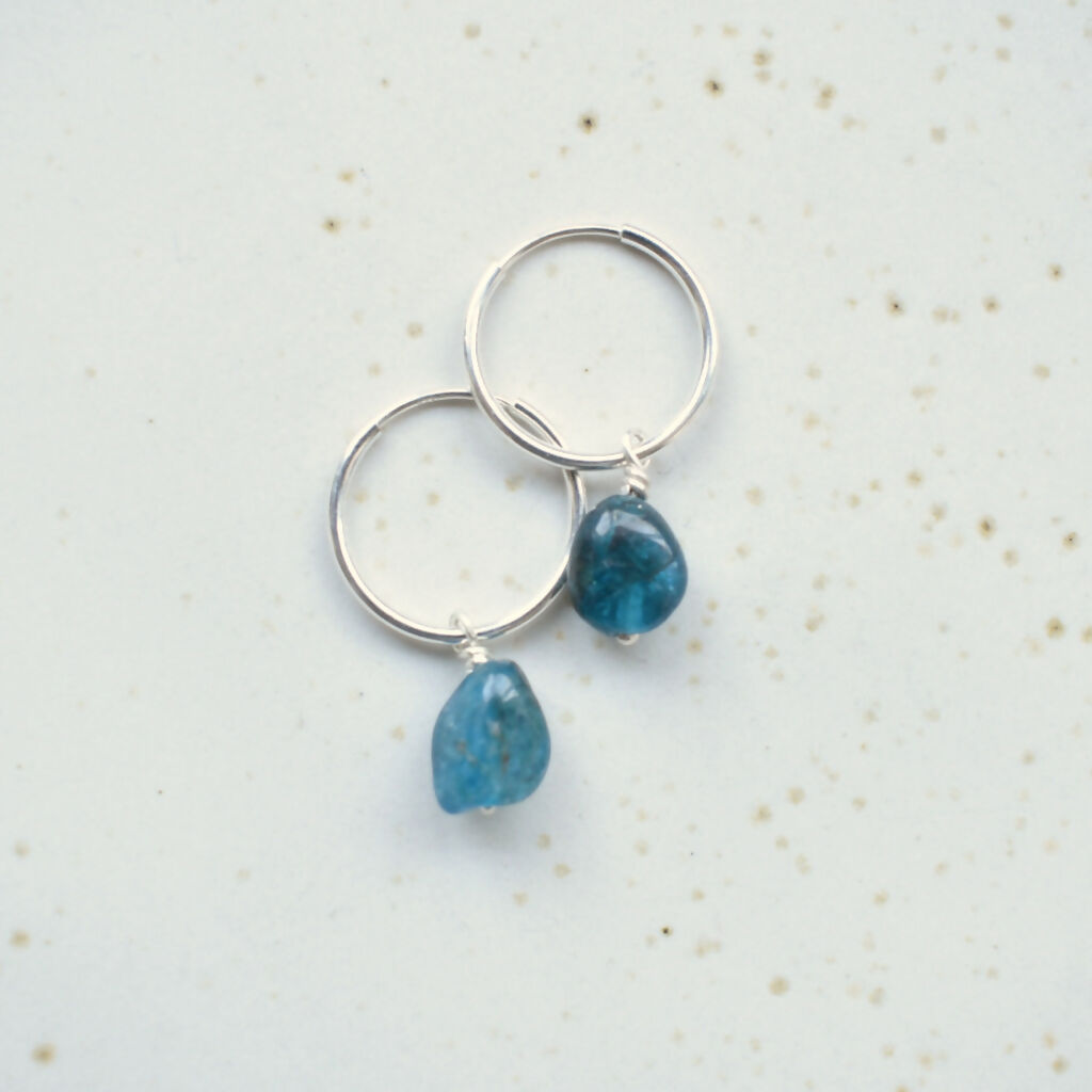 Sterling Silver & Apatite Drop Hoop Earrings