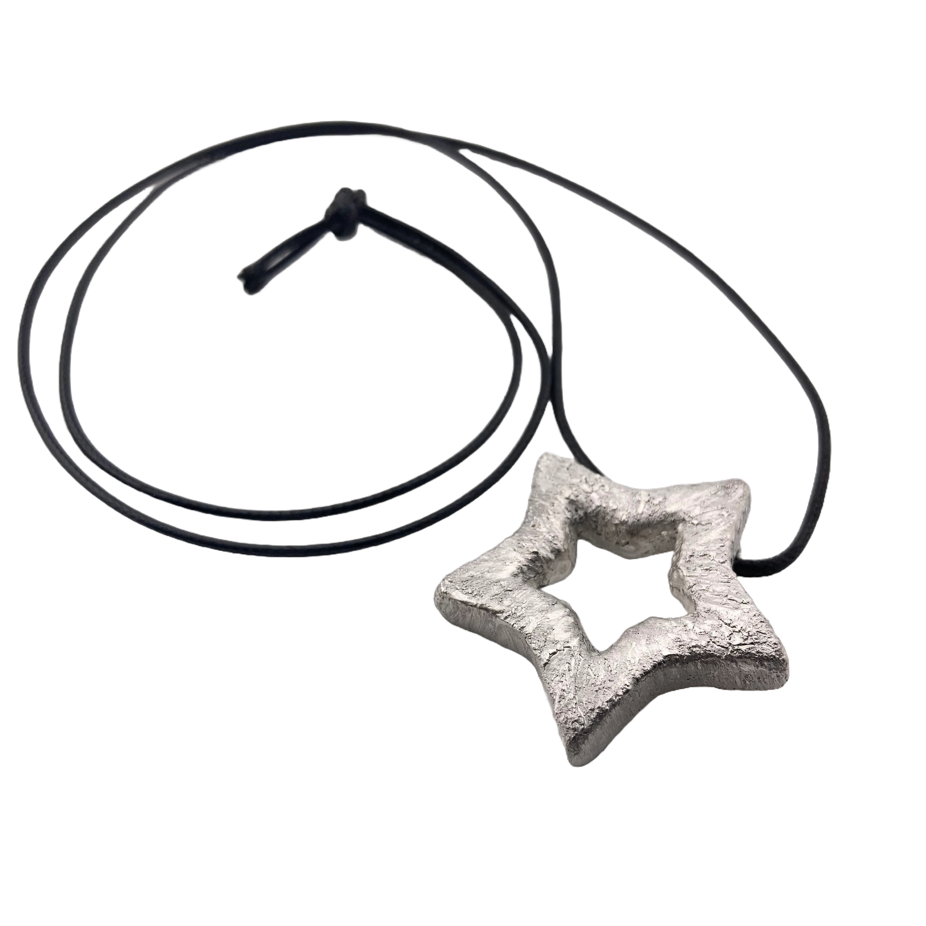 Christmas Star - Handmade Chunky Silver Star Pendant on Cotton Cord