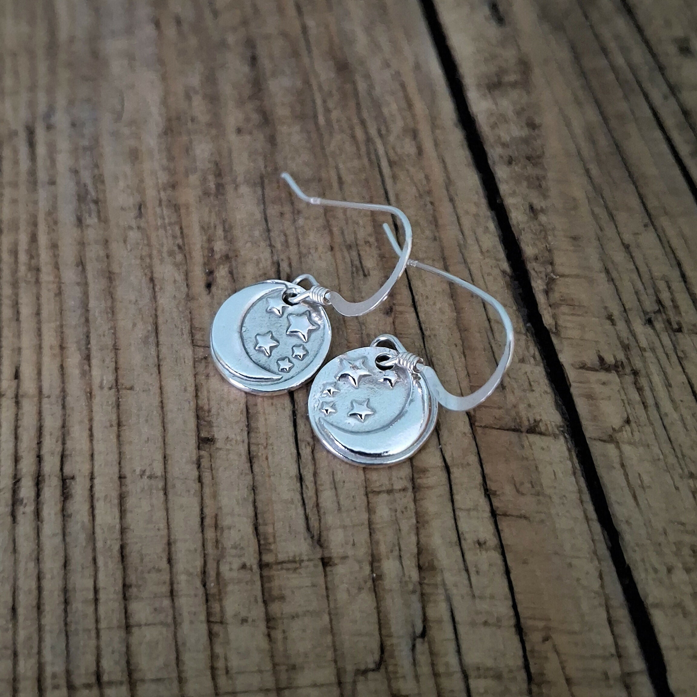Handmade Moon And Stars Silver Earrings