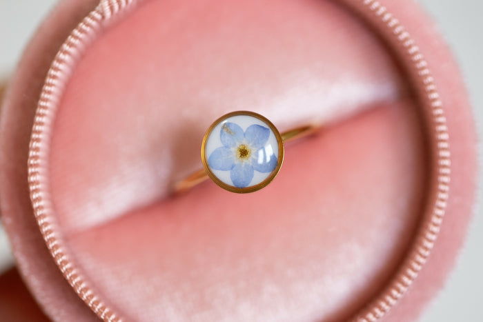 Forget Me Not Adjustable Ring Gold Plated with Velvet Gift Box