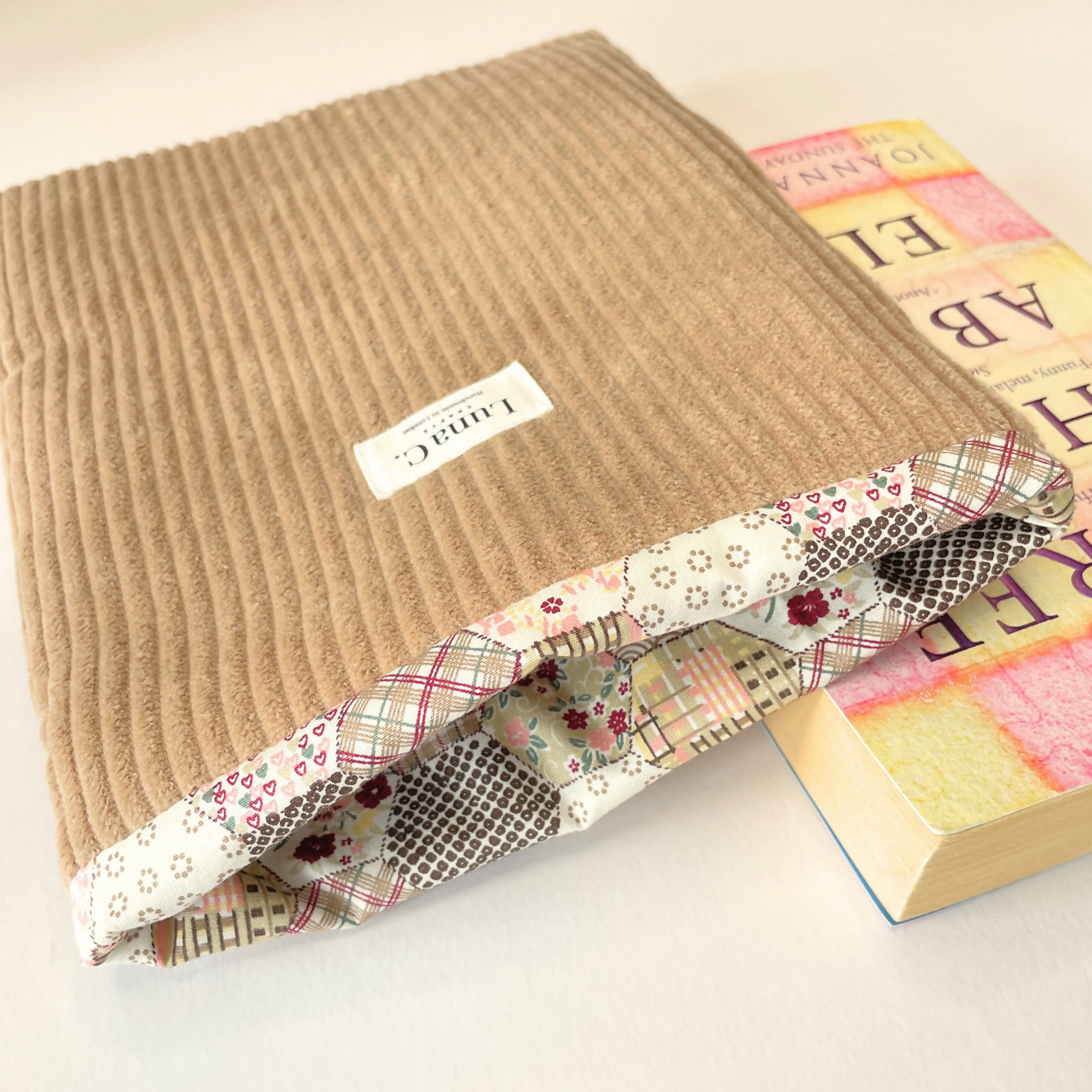 Light Brown Corduroy Multicolour Patchwork Lining Book Sleeve