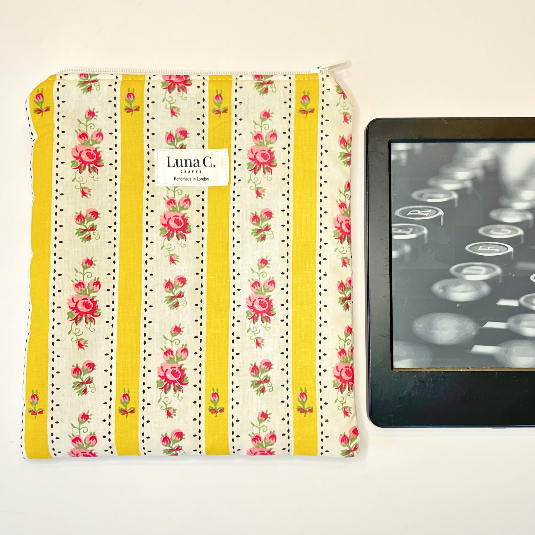 Yellow Striped Red Floral Green Gingham Lining Book or Kindle Sleeve