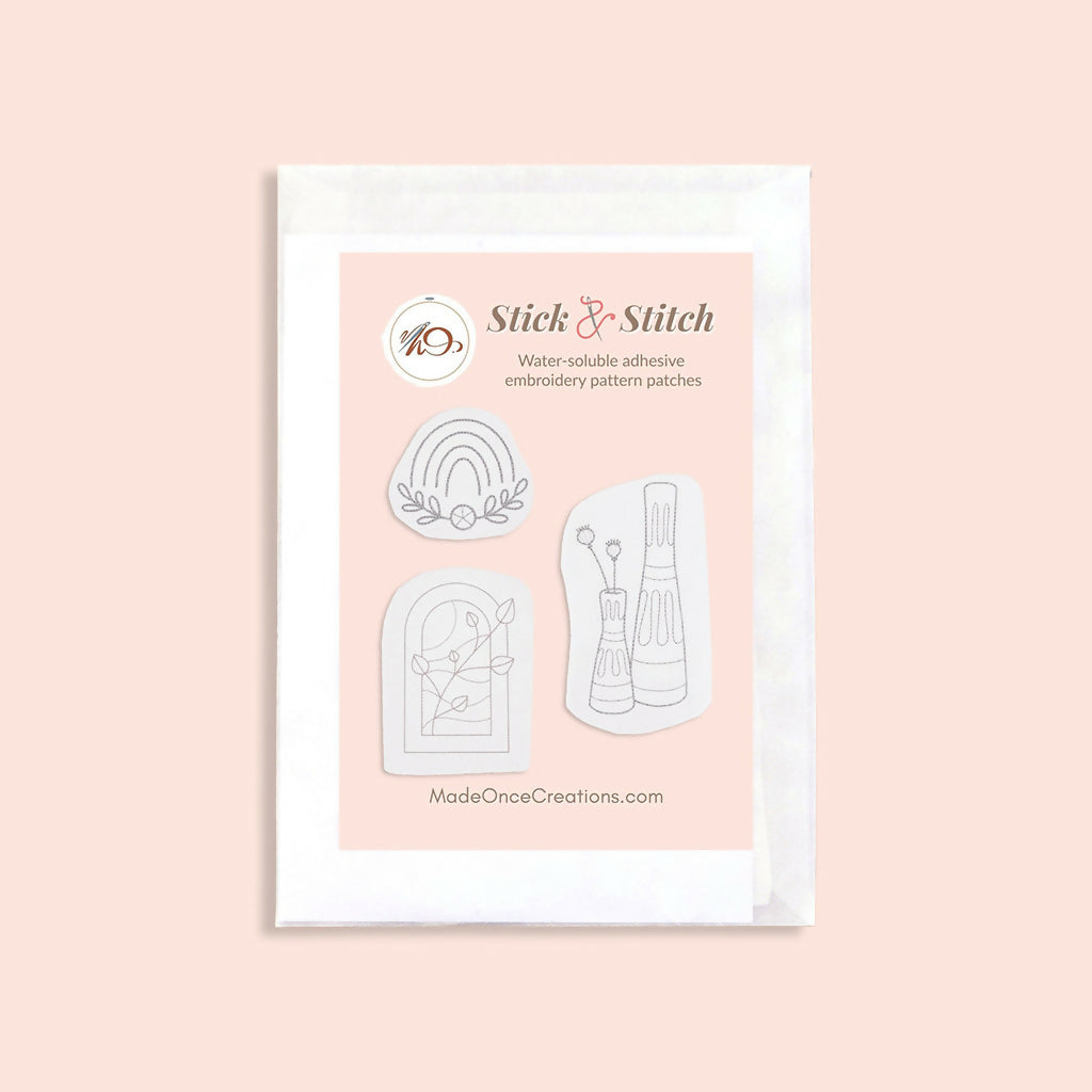 Boho Stick & Stitch Embroidery Patterns Set – Rainbow, Vases & Arc Designs