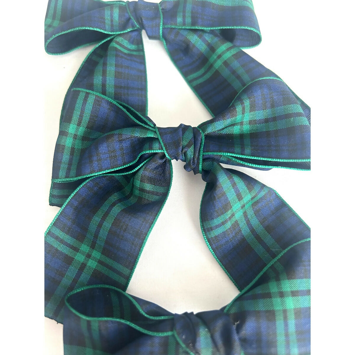 Green & Blue Tartan Christmas Tree Bow Clips