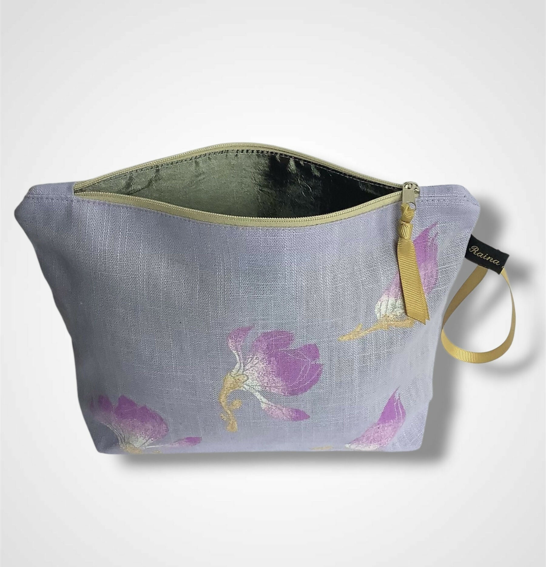 Lilac Magnolias Linen Women’s Makeup Bag