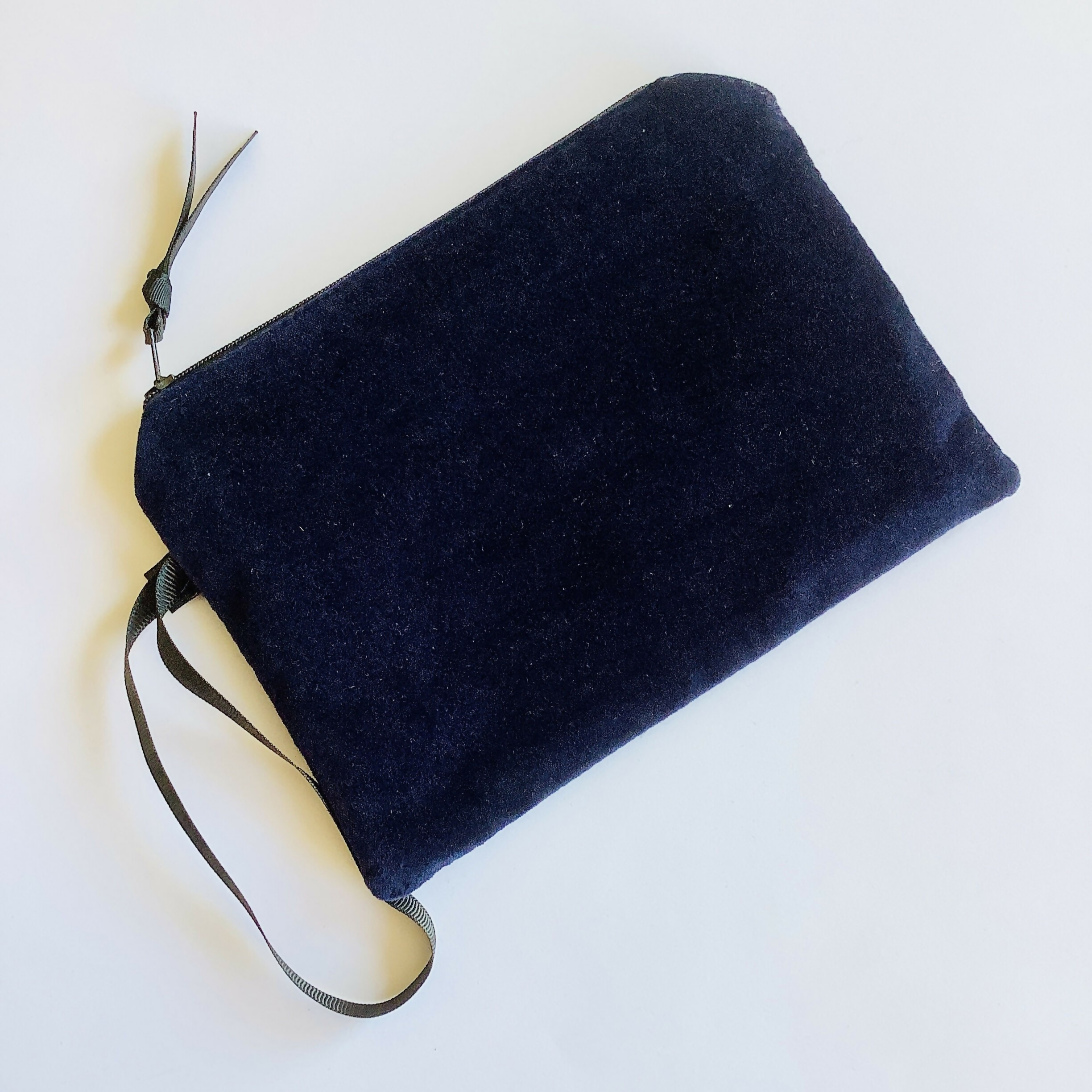 Midnight Blue Seahorses Velvet Zip-Up Pouch With Wrist Strap