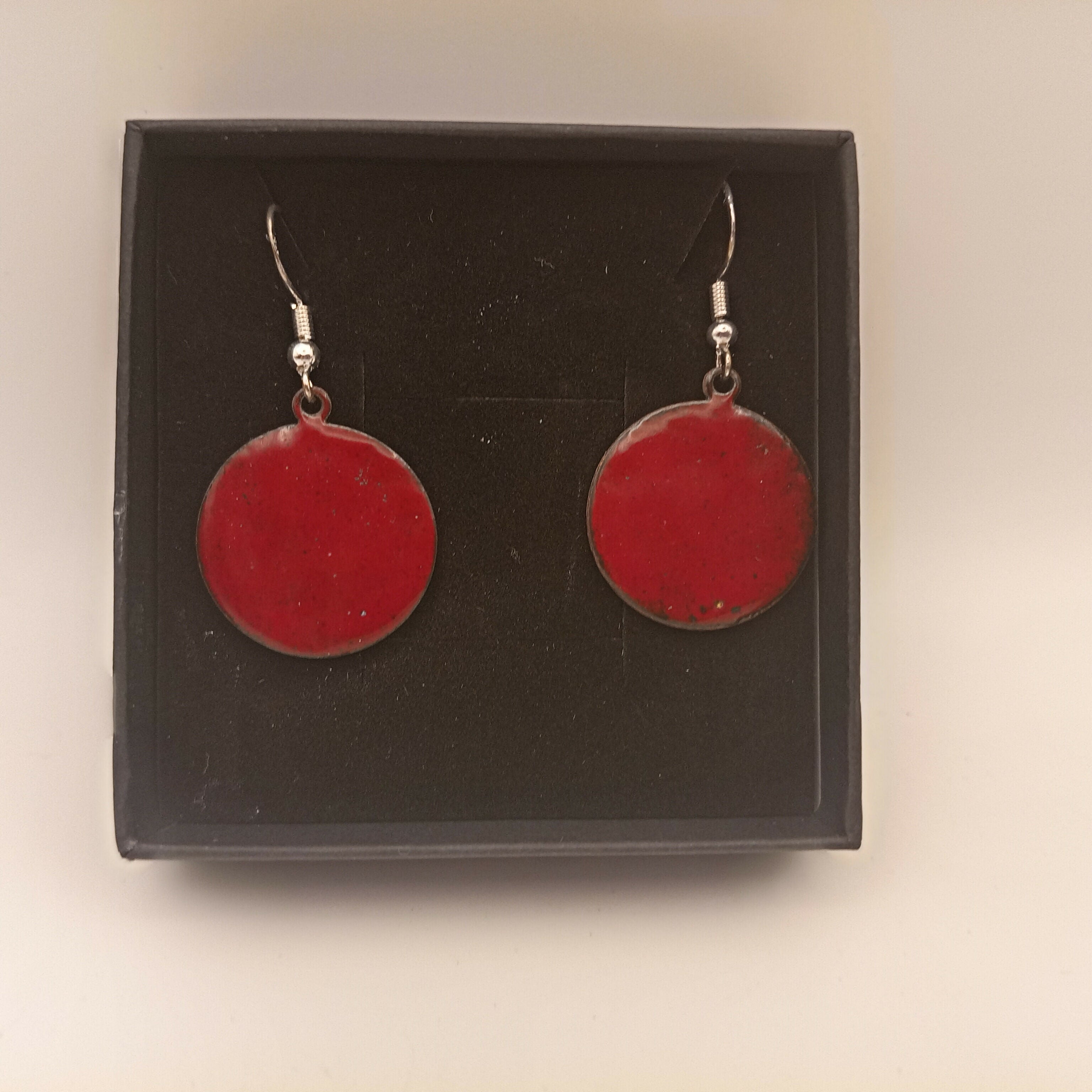 Red Circle Enamel Earrings