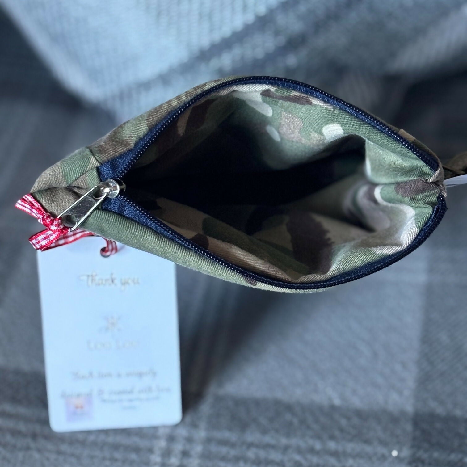 Unique Handcrafted Camouflage Patchwork Purse Cosmetic Bag Made From Upcycled Jeans And Fabric