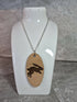 Unique Handcrafted, Oval, Cherry Veneered, Pendant With An Engraved Leaping Hare