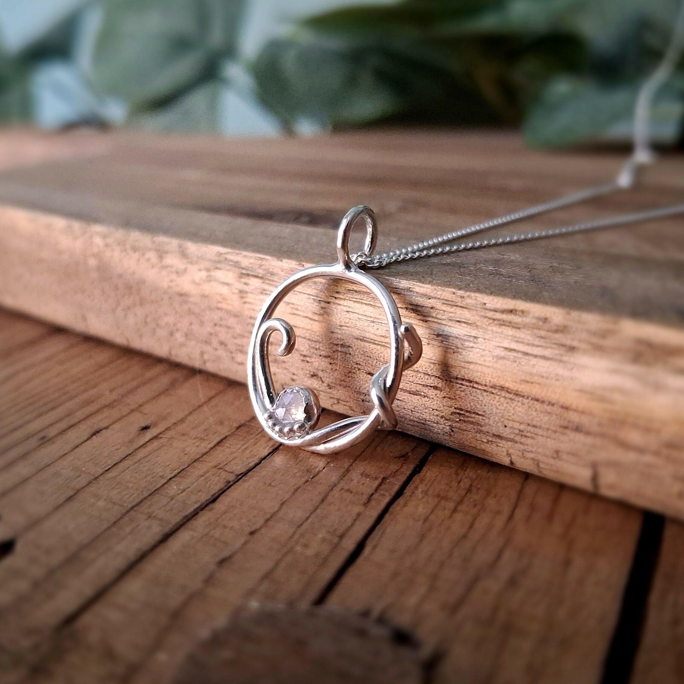 Handmade Silver Swirl Necklace With Moonstone