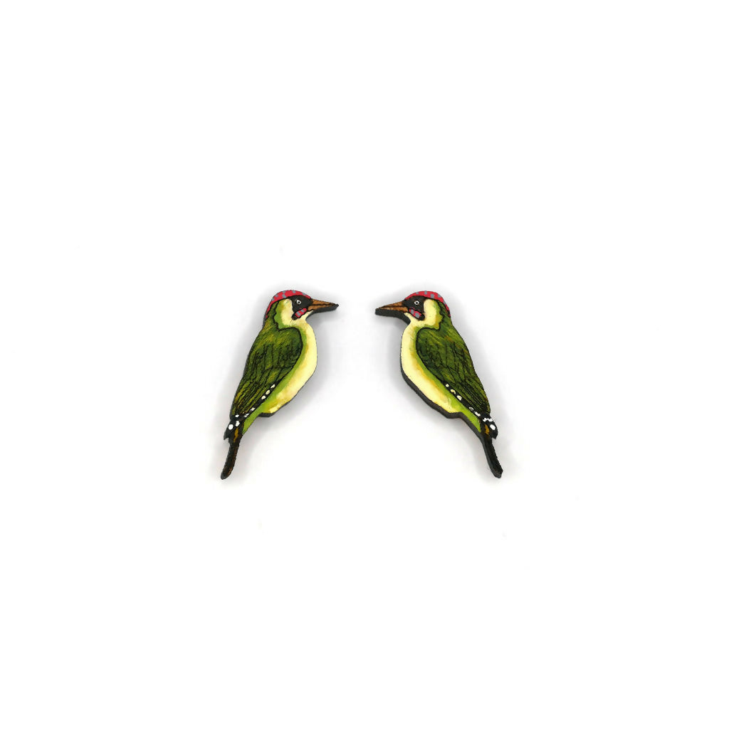 Green Woodpeckers Necklace and Stud Earrings Set