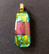 Fused Dichroic Glass Rectangular Pendant With a Gold Coloured Chain Necklace (Green/Gold and Dark Red)