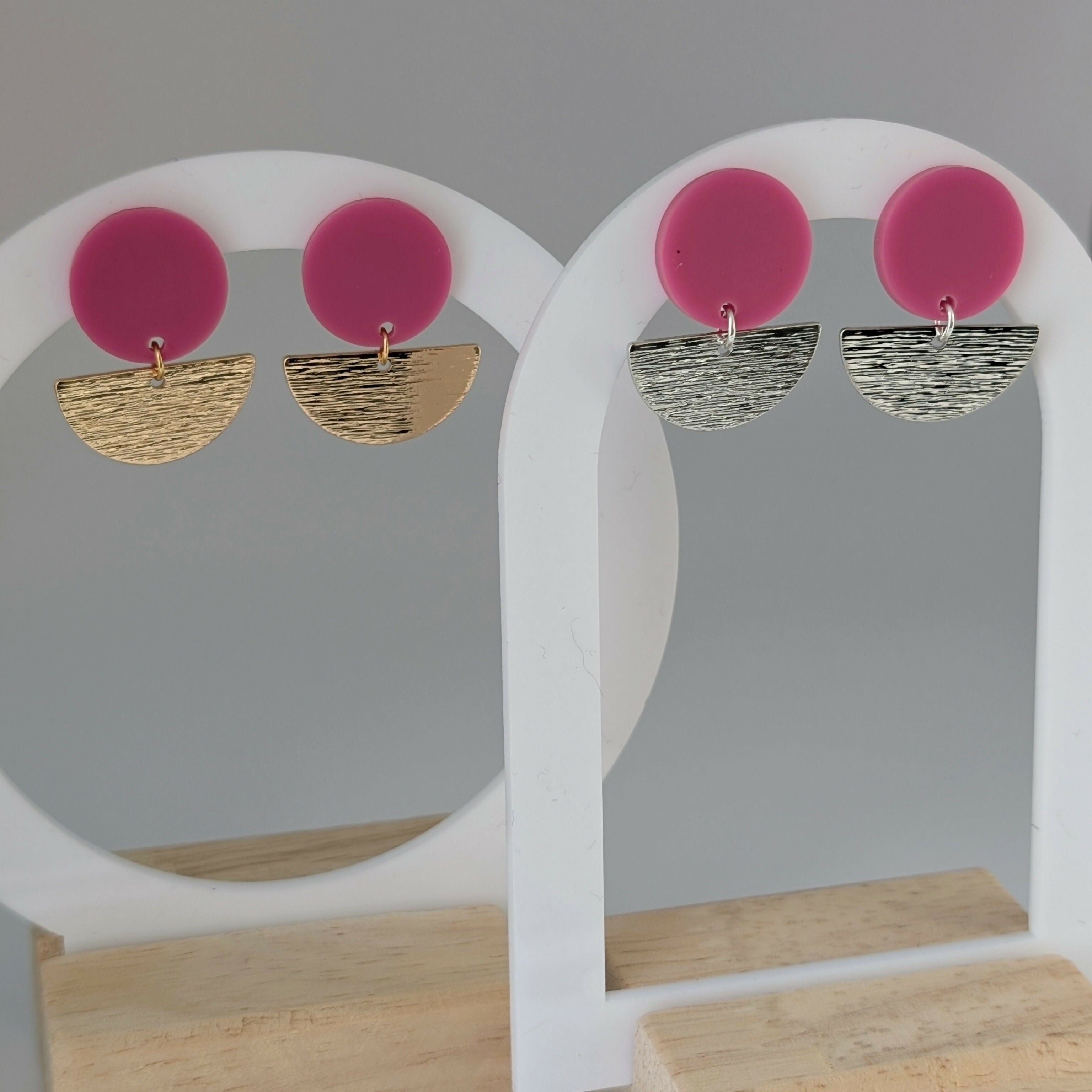 Magenta Geometric Earrings in Gold or Silver